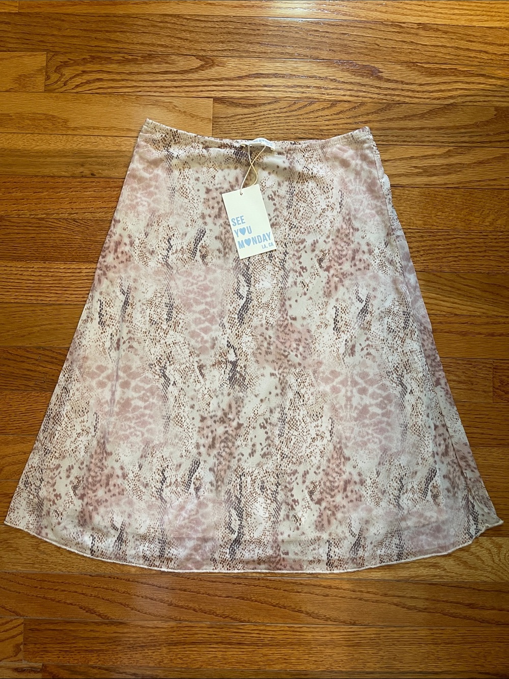 NWT See You Monday Blush Neutral Toned Snake-Print A-Line Skirt Sz S